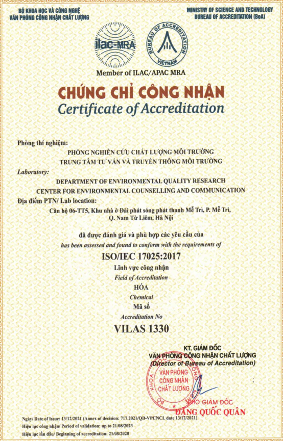 Chứng chỉ công nhận Phòng thí nghiệm - HÀ NỘI