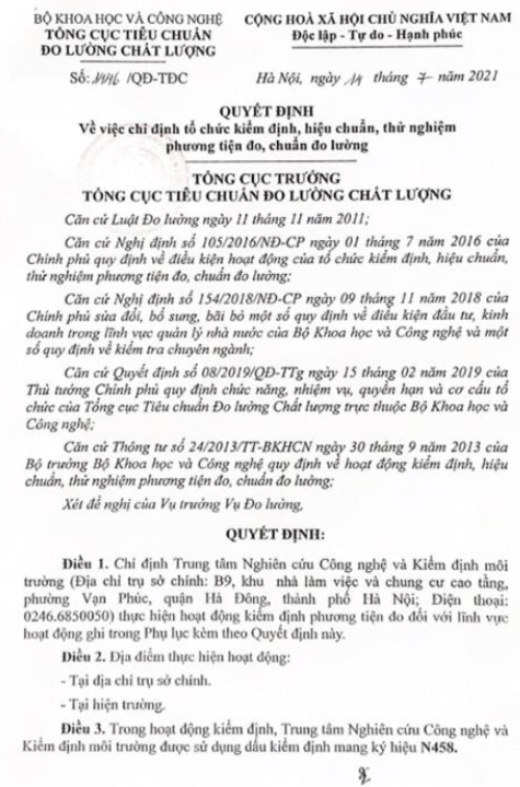 Chứng nhận tổ chức kiểm định , hiệu chuẩn, thử nghiệm phương tiện đo, chuẩn đo lường
