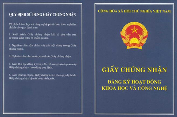 Giấy chứng nhận đăng ký hoạt động khoa học công nghệ