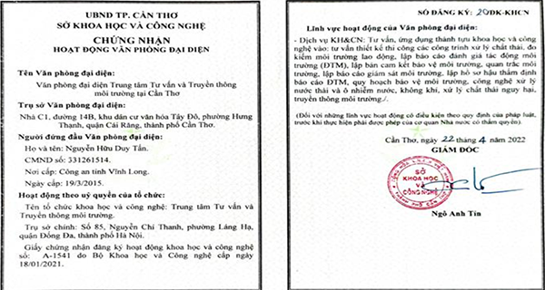 Chứng nhận hoạt động văn phòng đại diện tại Cần Thơ